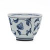 Shop Teaware Mino-yaki Yunomi (Teacups) | Japanese Tea Cup - Blue Floral Arabesque Porcelain Mino-Yaki Yunomi - 70 Ml