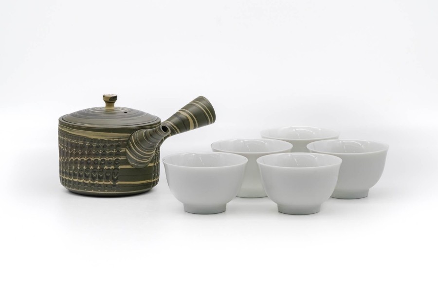 Shop Teaware Tokoname-yaki Tea Sets | Japanese Tea Set - Tosen Kiln - Nerikomi Tokoname-Yaki Teapot With 5 Porcelain Tea Cups