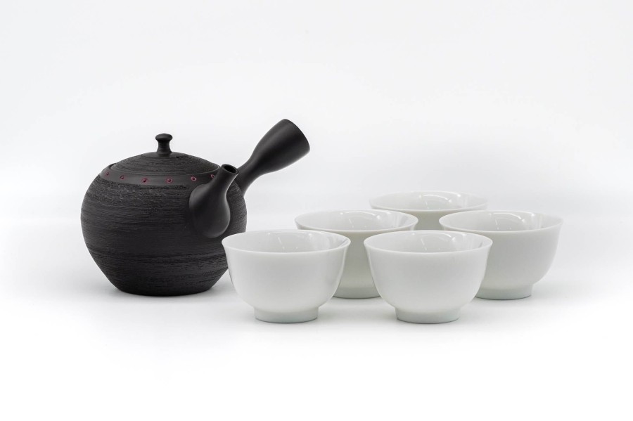 Shop Teaware Tokoname-yaki Tea Sets | Japanese Tea Set - Hokuryu - Matsukawa Emperor Tokoname Teapot With 5 Porcelain Tea Cups