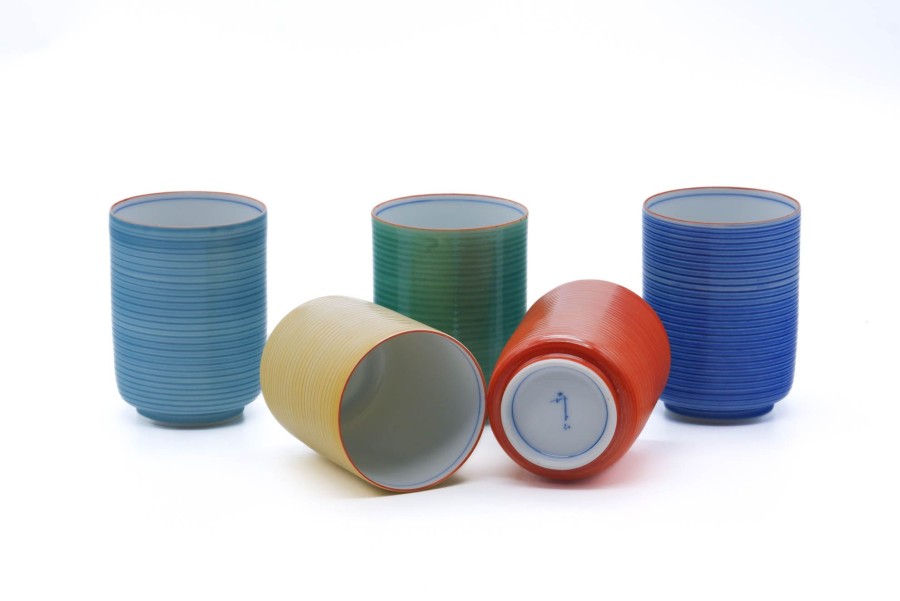 Shop Teaware Arita-yaki Yunomi (Teacups) | Japanese Tea Cups - Set Of 5 Colorful Arita Yuomi - 170 Ml