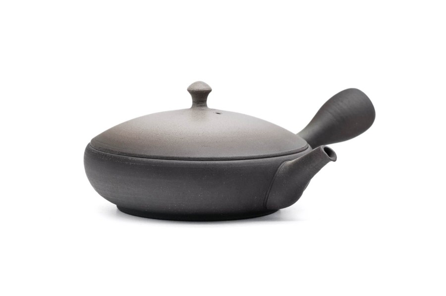 Shop Teaware Tokoname-yaki Kyusu (Teapots) | Japanese Kyusu - Junzo Maekawa - Gray Gradient Tokoname Flat Teapot - 100Ml