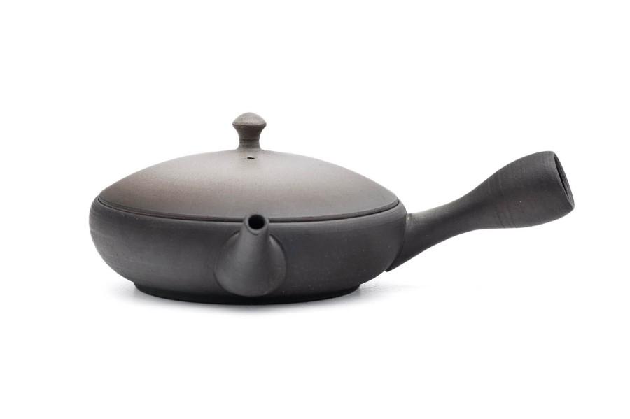 Shop Teaware Tokoname-yaki Kyusu (Teapots) | Japanese Kyusu - Junzo Maekawa - Gray Gradient Tokoname Flat Teapot - 100Ml