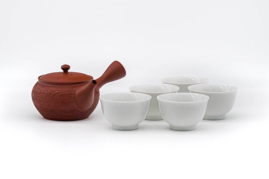 Shop Teaware Tokoname-yaki Tea Sets | Japanese Tea Set - Tamakou Tamako Kiln - Matsukawa Tokoname Teapot With 5 Porcelain Tea Cups