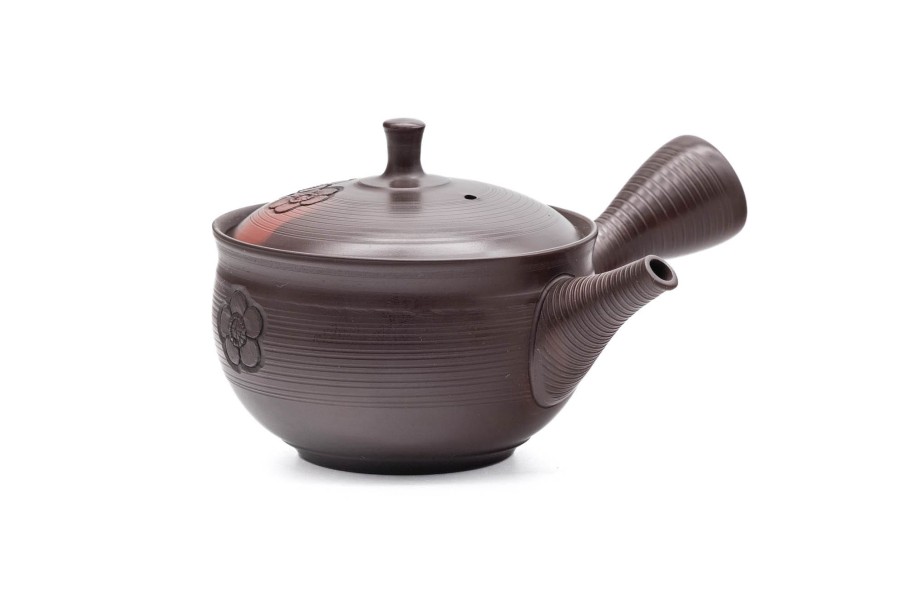 Shop Teaware Tokoname-yaki Kyusu (Teapots) | Japanese Kyusu - Gyokuryu Umehara - Brown Yohen Plum Tokoname Teapot - 200 Ml