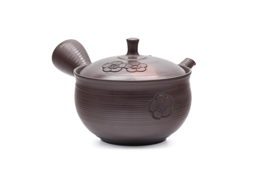 Shop Teaware Tokoname-yaki Kyusu (Teapots) | Japanese Kyusu - Gyokuryu Umehara - Brown Yohen Plum Tokoname Teapot - 200 Ml