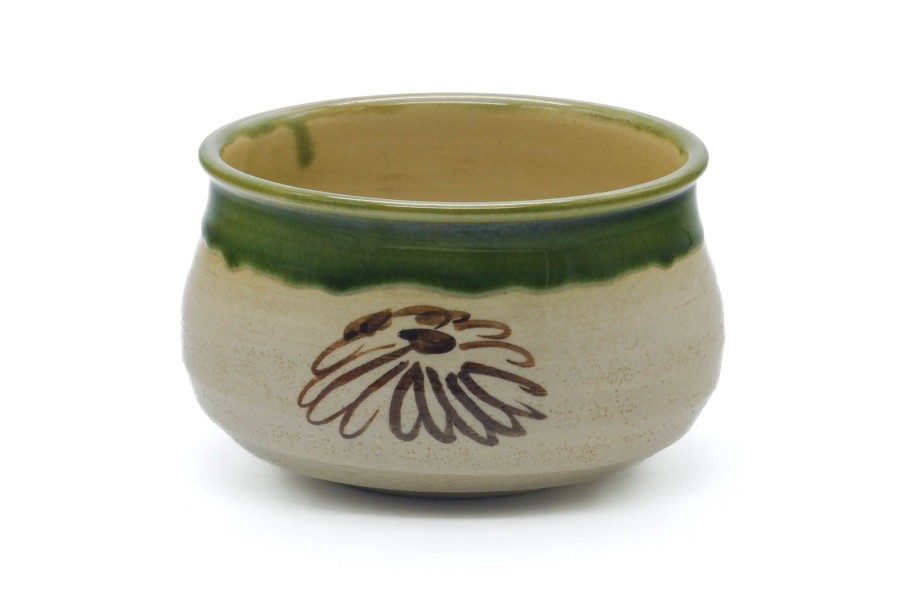 Shop Teaware Oribe-yaki Tea Ceremony Utensils | Japan Kensui - Large Weathered Beige Green Floral Oribe Boiling Water Bowl - 1000Ml