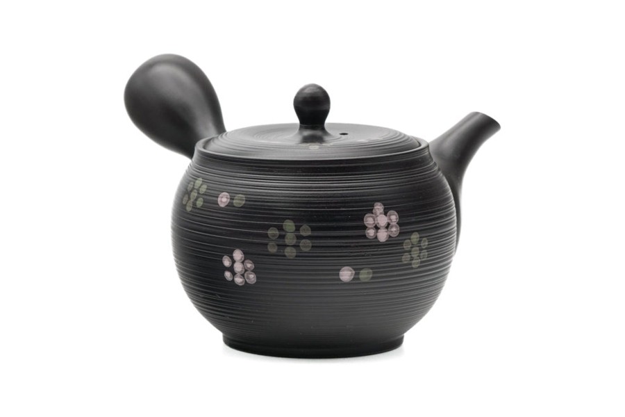 Shop Teaware Tokoname-yaki Kyusu (Teapots) | Kyushu, Japan - Shunju Kiln - Black Floral Tokoname Ceramic Teapot - 320Ml