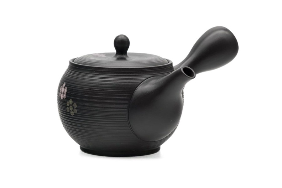 Shop Teaware Tokoname-yaki Kyusu (Teapots) | Kyushu, Japan - Shunju Kiln - Black Floral Tokoname Ceramic Teapot - 320Ml