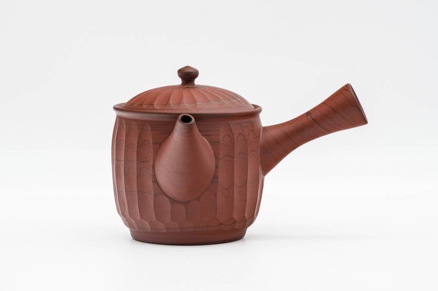 Shop Teaware Tokoname-yaki Kyusu (Teapots) | Kyushu, Japan - Konishi Kenji - Yusen Yusen - Faceted Red Rimmed Tokoname Teapot - 350Ml