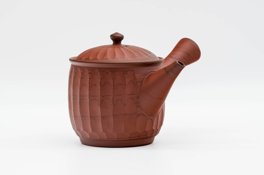 Shop Teaware Tokoname-yaki Kyusu (Teapots) | Kyushu, Japan - Konishi Kenji - Yusen Yusen - Faceted Red Rimmed Tokoname Teapot - 350Ml