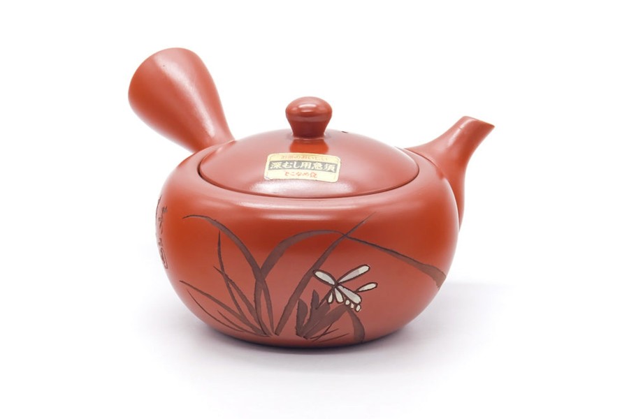 Shop Teaware Tokoname-yaki Kyusu (Teapots) | Kyushu, Japan - Long Grass Carved Tokoname Teapot - 310Ml