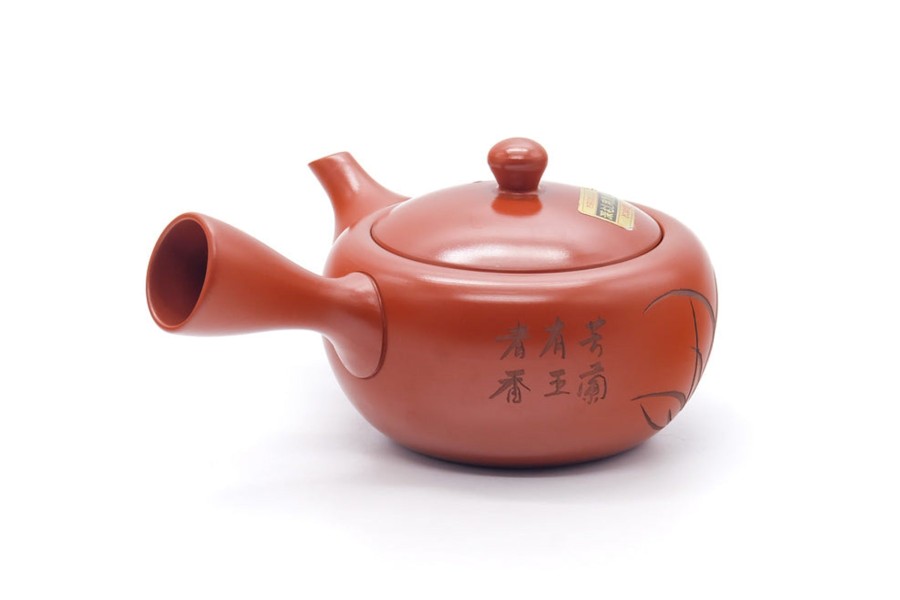 Shop Teaware Tokoname-yaki Kyusu (Teapots) | Kyushu, Japan - Long Grass Carved Tokoname Teapot - 310Ml