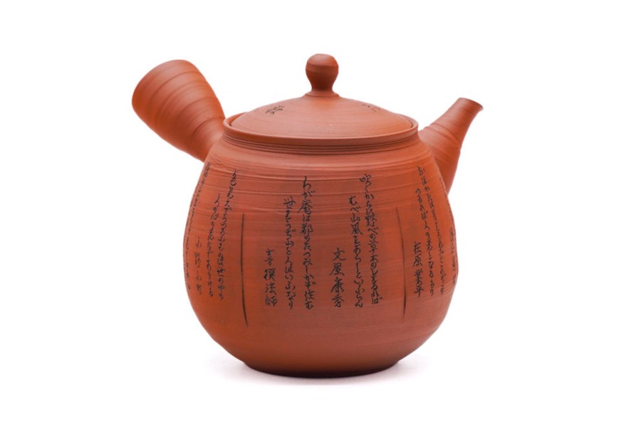 Shop Teaware Tokoname-yaki Kyusu (Teapots) | Kyushu, Japan - Reiko - Engraved Poetry Sujibiki Tokoname Teapot - 280Ml