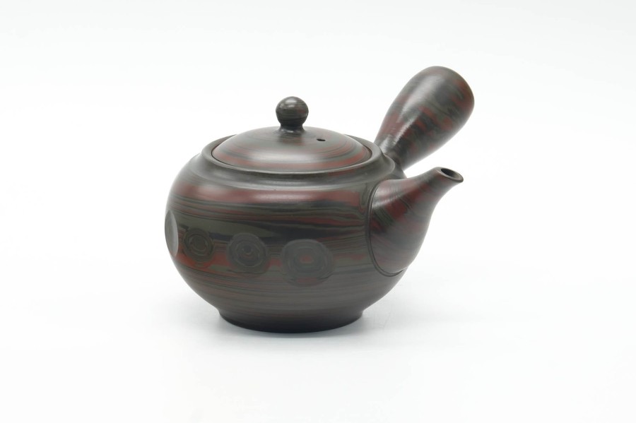 Shop Teaware Tokoname-yaki Kyusu (Teapots) | Japan Kyusu - Green And Red Faceted Nerikomi Tokoname Teapot - 295Ml