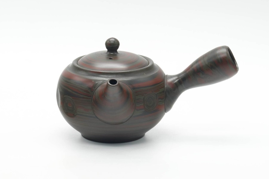 Shop Teaware Tokoname-yaki Kyusu (Teapots) | Japan Kyusu - Green And Red Faceted Nerikomi Tokoname Teapot - 295Ml