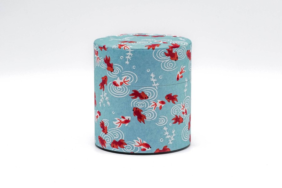 Shop Teaware Other Production Areas Tea Storage | Japanese Chazutsu - Kotodo - Blue Koi Japanese Paper Metal Tea Can - 150G