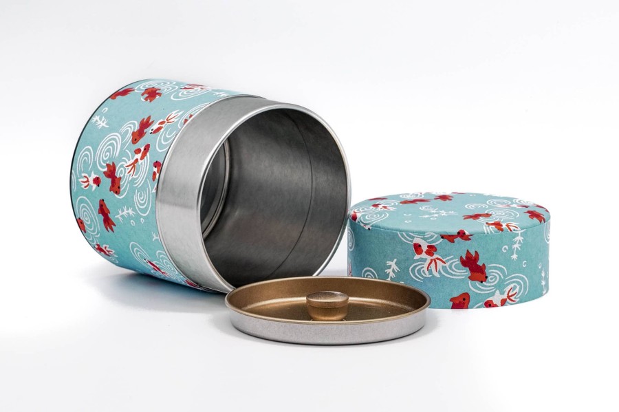 Shop Teaware Other Production Areas Tea Storage | Japanese Chazutsu - Kotodo - Blue Koi Japanese Paper Metal Tea Can - 150G