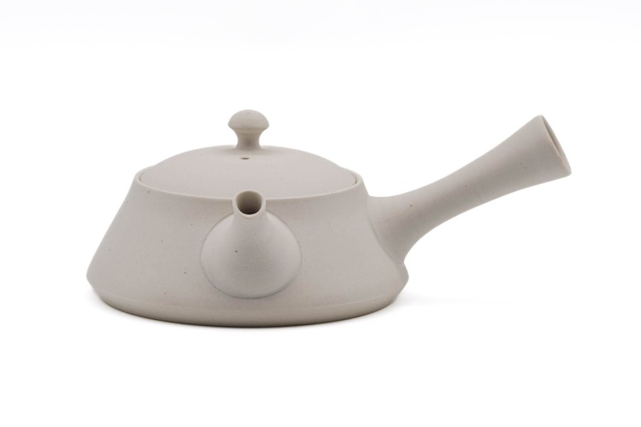 Shop Teaware Tokoname-yaki Kyusu (Teapots) | Japanese Kyusu - Fujita Tokuta - Trapezoidal White Tokoname Teapot - 200Ml