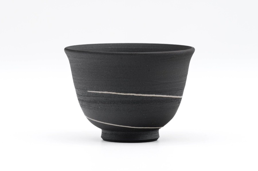 Shop Teaware Tokoname-yaki Yunomi (Teacups) | Japanese Tea Cup - Sawada Tomohiro - Black Spiral Tokoname Yuomi - 130Ml