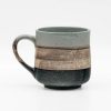 Shop Teaware Tokoname-yaki Yunomi (Teacups) | Japanese Tea Cup - Gray Beige Black Stripe Back Handle Yunomi - 280Ml