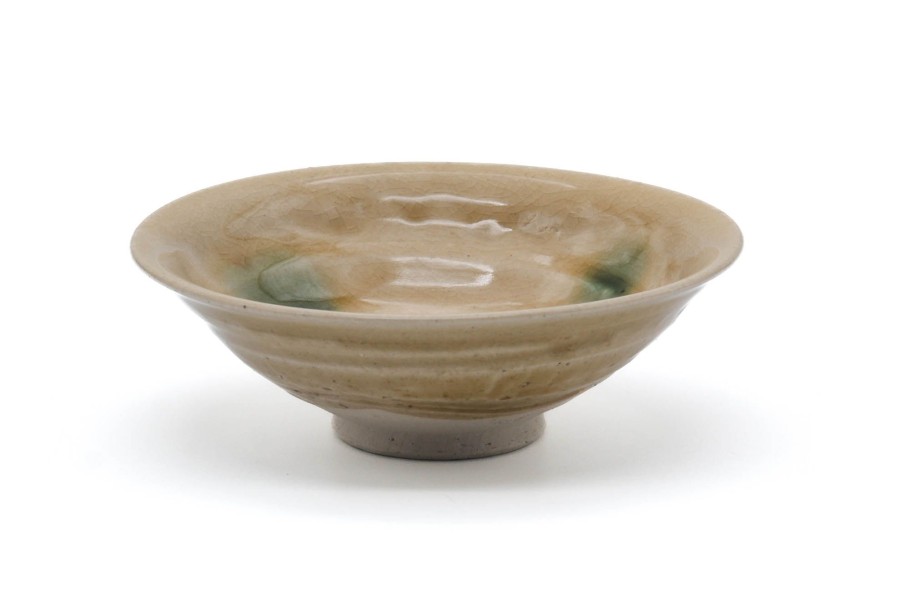 Shop Teaware Seto-yaki Chawan (Matcha Bowls) | Japanese Matcha Bowl - Yellow Green Speckled Seto Yaki Summer Tea Bowl - 250Ml