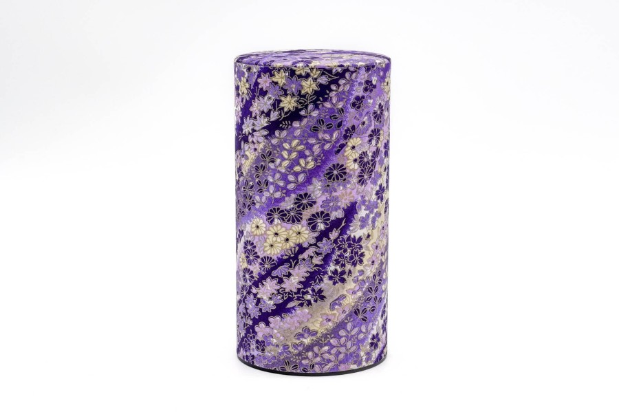 Shop Teaware Other Production Areas Tea Storage | Japanese Chazutsu - Kotodo - Purple Flowers And Paper Metal Tea Can - 200G