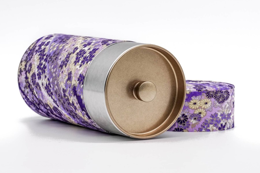 Shop Teaware Other Production Areas Tea Storage | Japanese Chazutsu - Kotodo - Purple Flowers And Paper Metal Tea Can - 200G