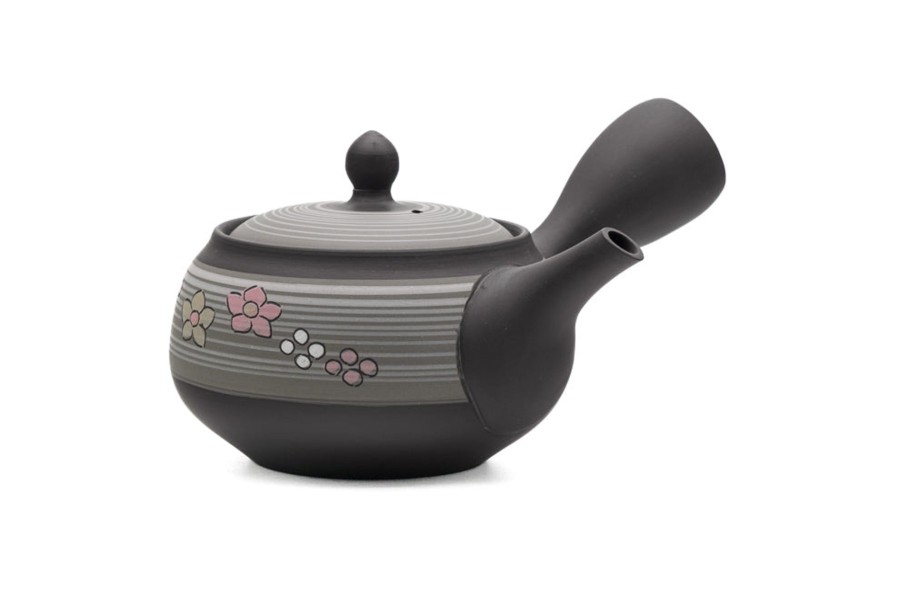 Shop Teaware Tokoname-yaki Kyusu (Teapots) | Kyushu, Japan - Shunju Kiln - Gray Floral Tokoname Ceramic Teapot - 320Ml