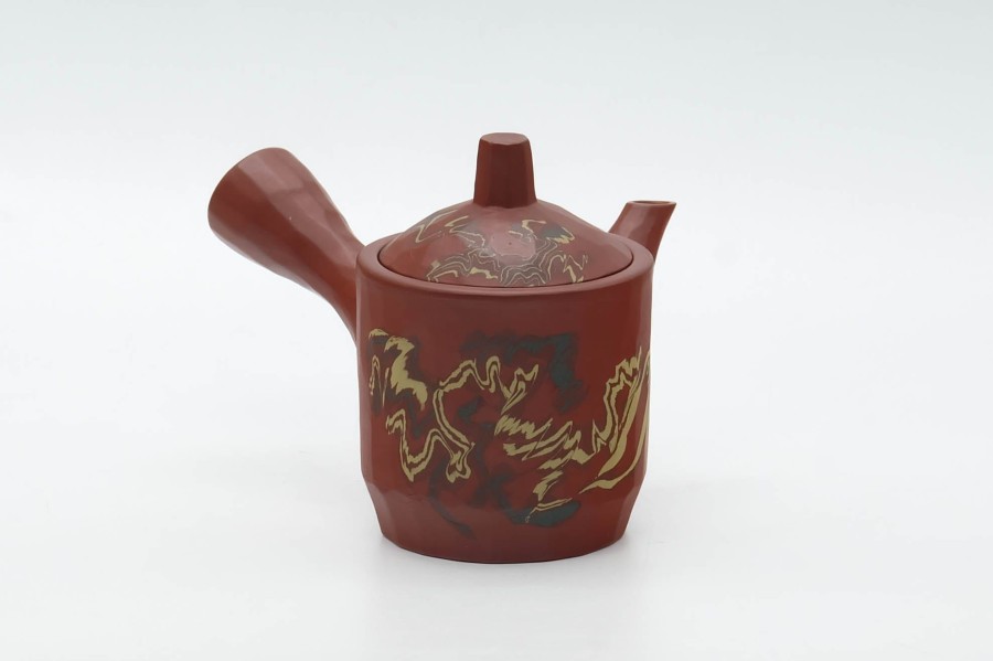 Shop Teaware Other Production Areas Kyusu (Teapots) | Japanese Kyusu - Abstract Nerikomi Red Shudei Tokoname Teapot - 100Ml