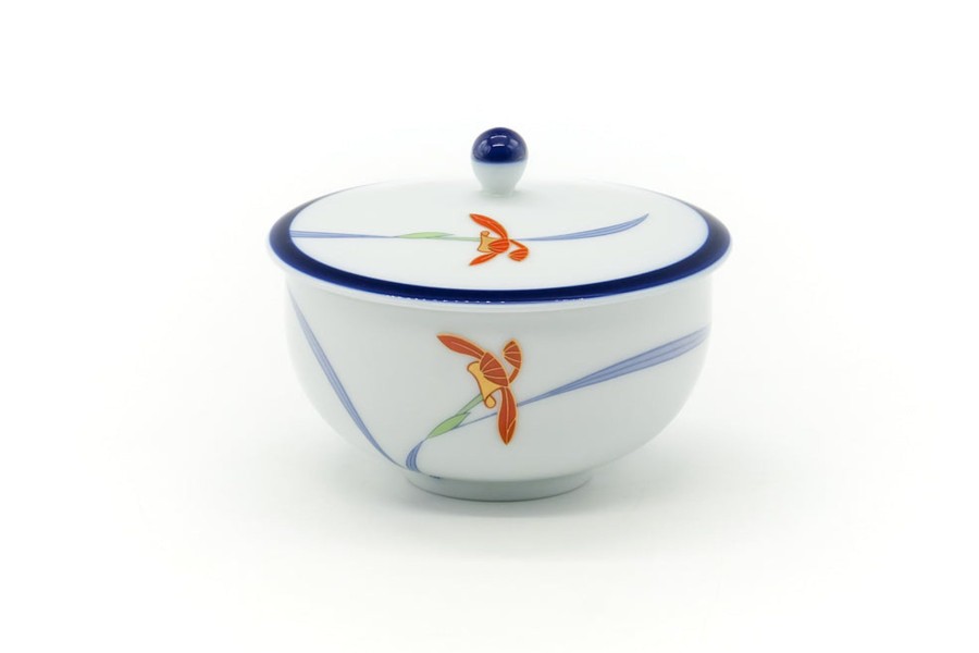 Shop Teaware Arita-yaki Yunomi (Teacups) | Japanese Tea Cup - Blue Bordered Flower Arita Covered Yuno - 170Ml