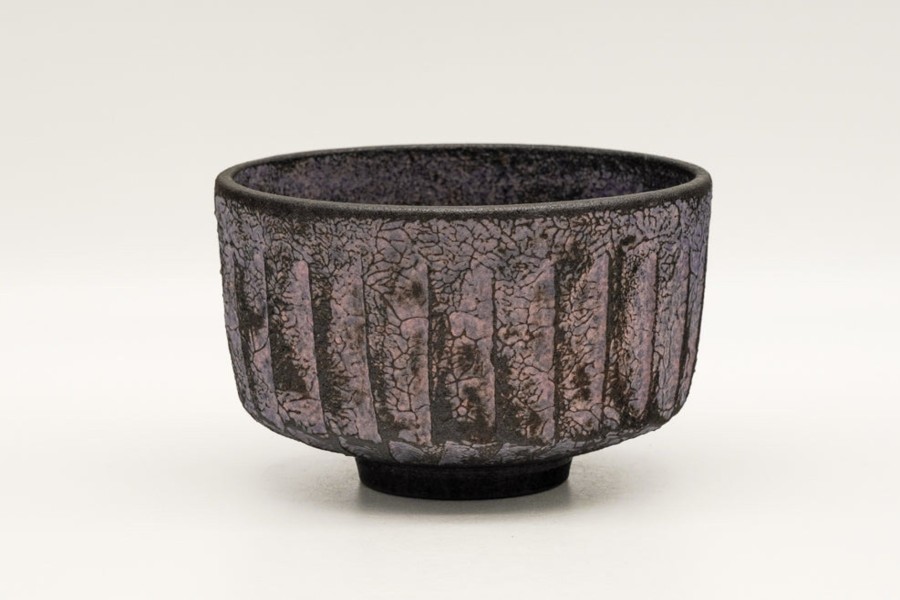 Shop Teaware Kiyomizu-yaki Chawan (Matcha Bowls) | Japanese Matcha Bowl - Igura Toshiya - Faceted Purple Kiyomizu Tea Bowl