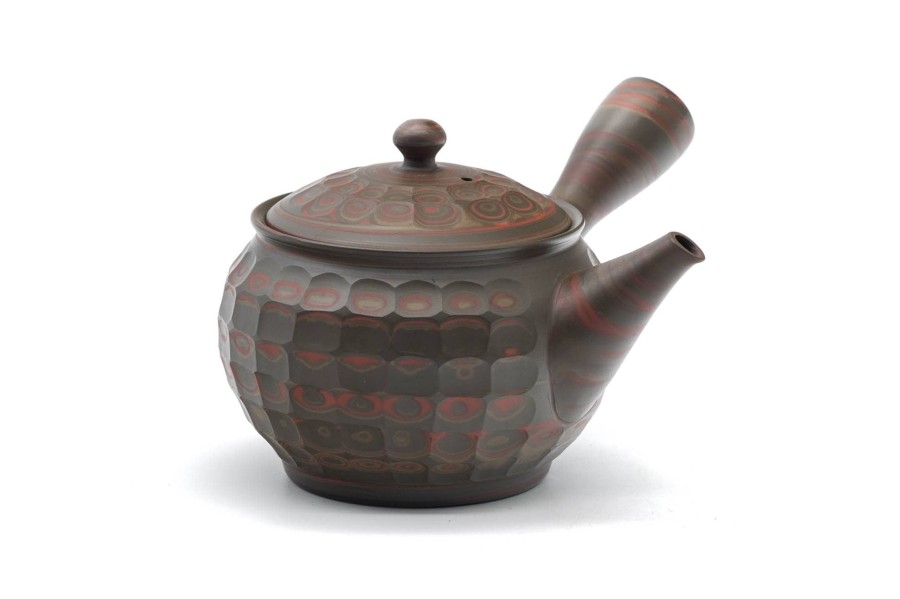 Shop Teaware Tokoname-yaki Kyusu (Teapots) | Kyushu, Japan - Konishi Kenji - Yusen Yusen - Faceted Green Rimmed Tokoname Teapot - 280Ml