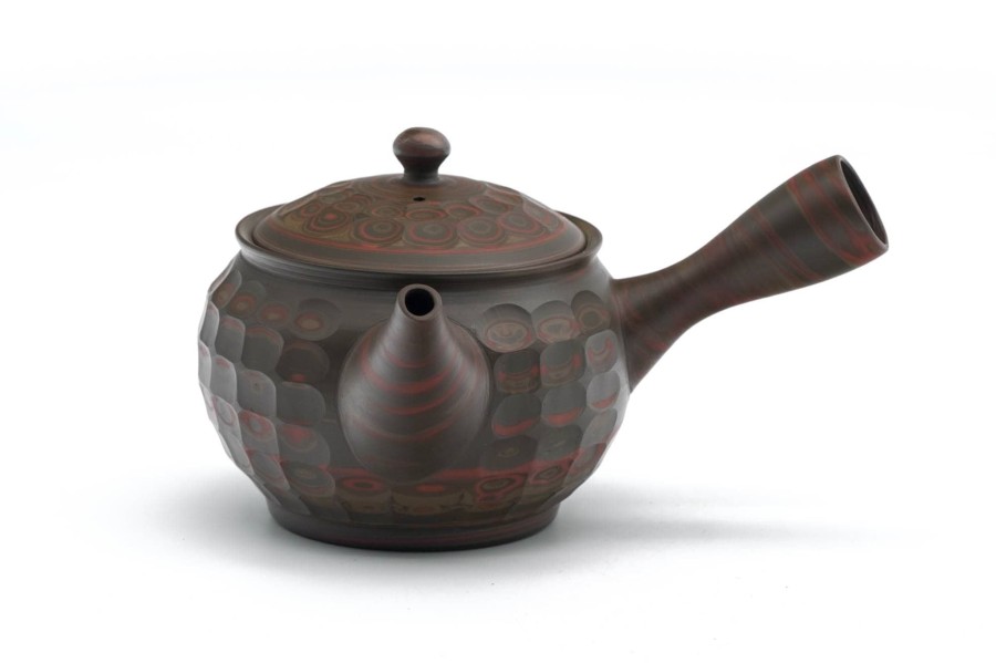 Shop Teaware Tokoname-yaki Kyusu (Teapots) | Kyushu, Japan - Konishi Kenji - Yusen Yusen - Faceted Green Rimmed Tokoname Teapot - 280Ml