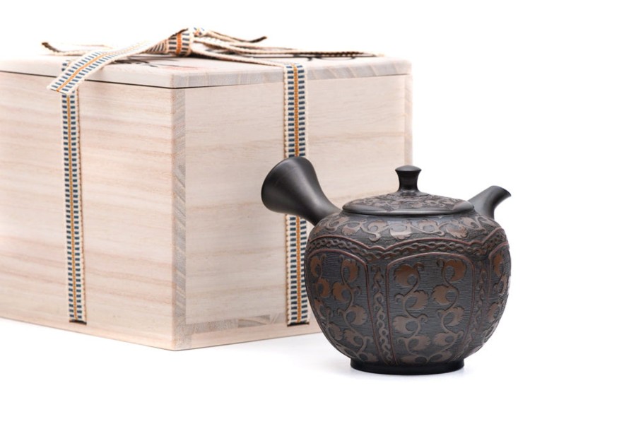 Shop Teaware Tokoname-yaki Kyusu (Teapots) | Japanese Kyusu - Mano Shunen - Textured Vine Tokoname Kokudei Teapot - 200Ml