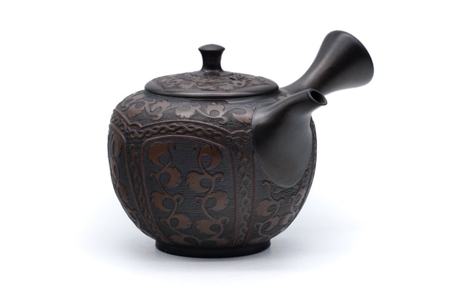 Shop Teaware Tokoname-yaki Kyusu (Teapots) | Japanese Kyusu - Mano Shunen - Textured Vine Tokoname Kokudei Teapot - 200Ml