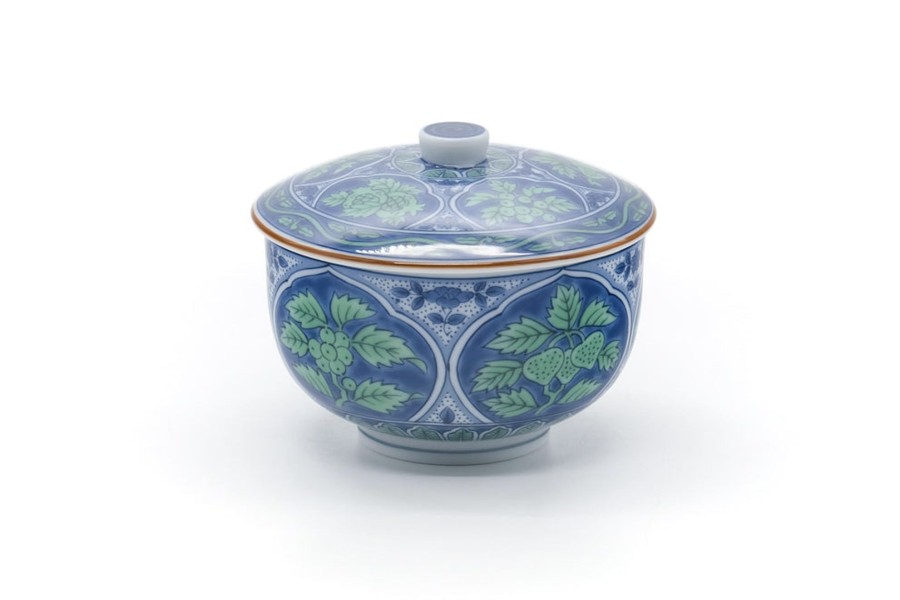 Shop Teaware Arita-yaki Yunomi (Teacups) | Japanese Tea Cup - Blue Green Leaf Arita Covered Yuno - 215Ml